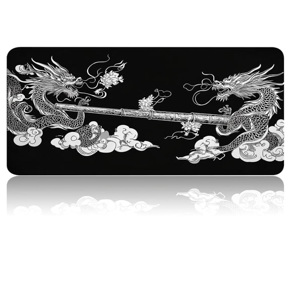 Extended Gaming Mouse Pad, 35.4"x15.7" Two Dragon Sketch Desk Mat for Keyboard and Mouse, Non-Slip Water-Resistant