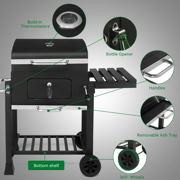 Seizeen Charcoal Grill, 42.5''H Portable BBQ Grill on Wheels