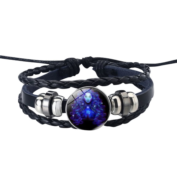 Spirilet Bracelet Zodiac Manifestation, Zodiac Signs Spirit Bracelet Multilayer Adjustable 12 Constellation Bracelet Handmade Woven Zodiac PU Leather Bracelets for Women Men (Virgo)