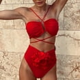 thumbnail image 5 of Sngxgn 2 Piece High Waisted Bikini Set for Women Cute Swimsuit Knit Ribbed Bathing Suit(Red,M), 5 of 9