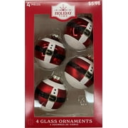 Holiday Time 4 Count Santa Glass Ball Christmas Ornaments, 65mm, Boxed Glass, Red