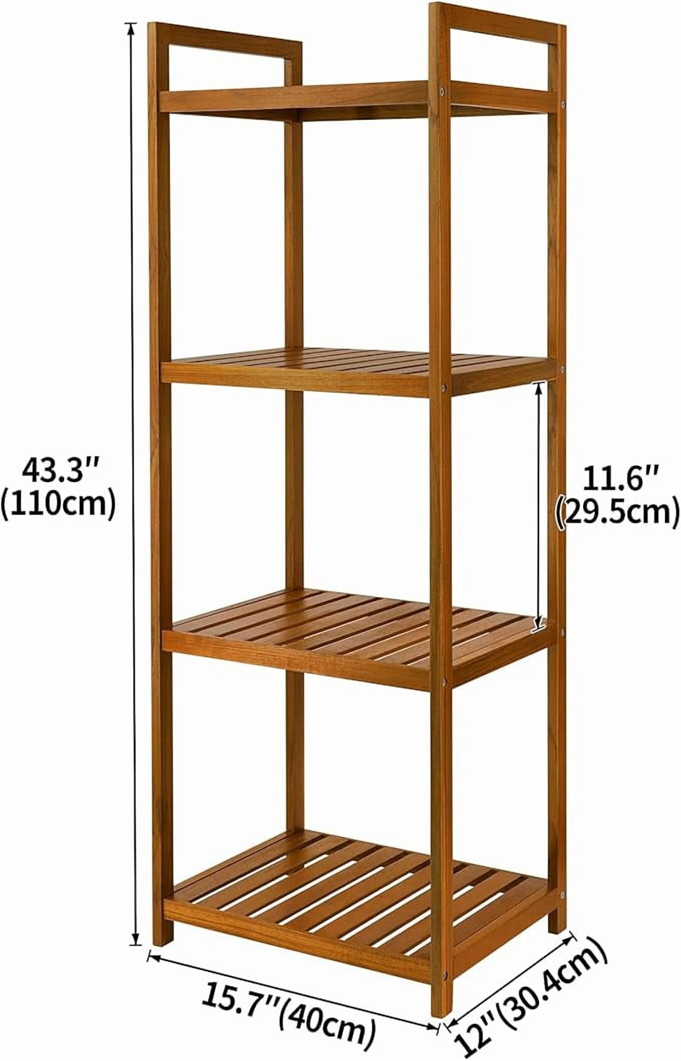 Utoplike Teak Wood Bathroom Shelf Organizer Stand, Standing Shelves Shower Caddy Units, Freestanding 4 Tier Bath Storage for Floor, Kitchen, Office