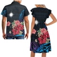 thumbnail image 5 of Garronmavis Hibiscus Marshall Islands Couple Matching Outfit Husban and Wife Clothing Men's Button Up Shir Light Hawaiian Tops and Womens Short Sleeve Dress A-Line Beach Sundress, 5 of 7