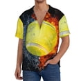 thumbnail image 1 of Balery Tennis Ball In Fire And Water Camisa Casual de Manga Corta con Botones para Hombre, Texturizada, Estilo Cubano, para Playa, Verano-Large, 1 of 5