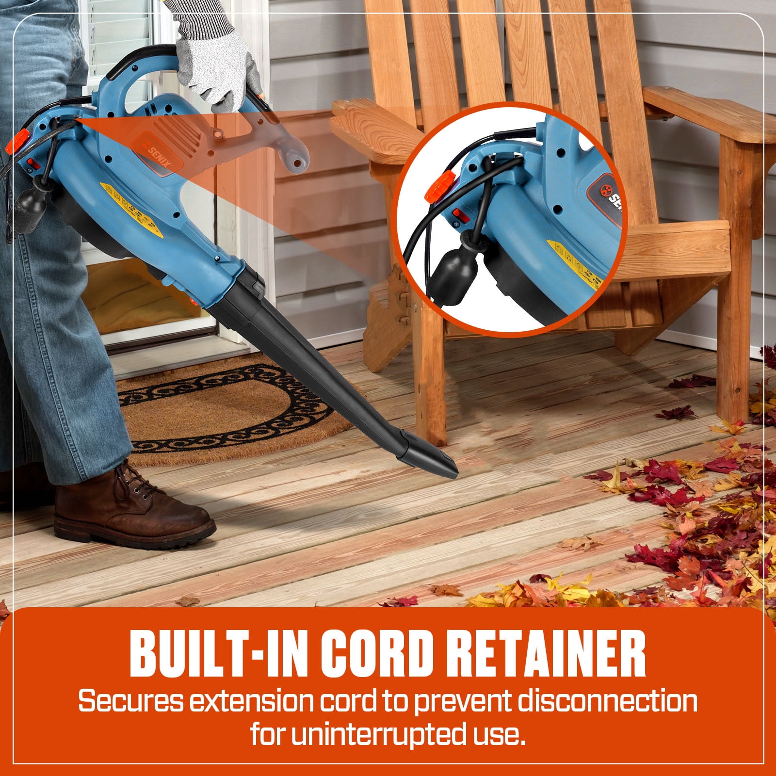 SENIX 120 Volt Max* 12 Amp Corded 3-in-1 Leaf Blower w/Vacuum/Mulcher, Up to 420 CFM and 179 MPH, BLVE12-M