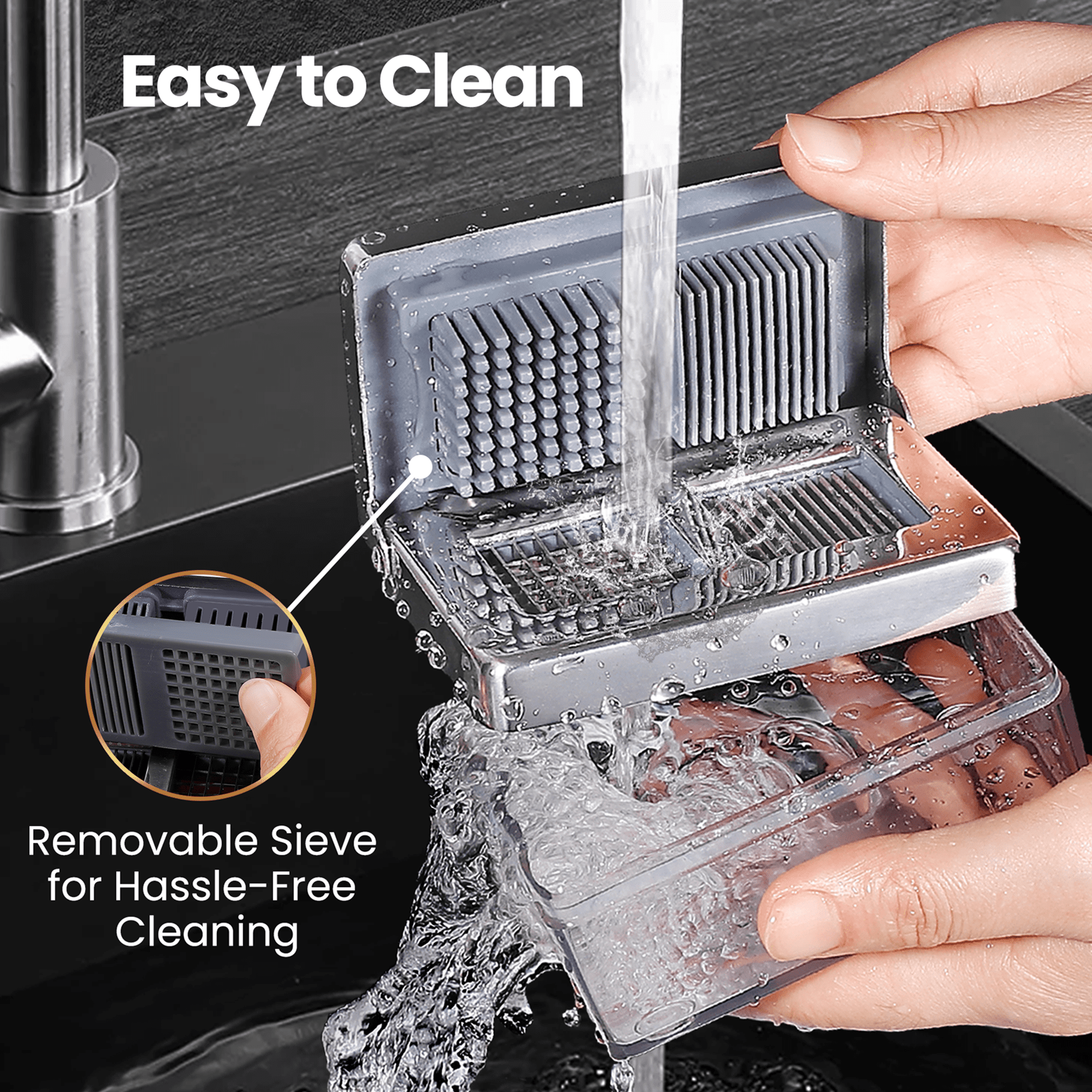 Gourmet Easy -Garlic Press Stainless Steel, Garlic Chopper Mini & Slicer Super Thin 2 in 1, Odor Free Ginger Dicer With Storage Container, Dishwasher Safe Mini Chopper, Premium Mincer with 5 year war