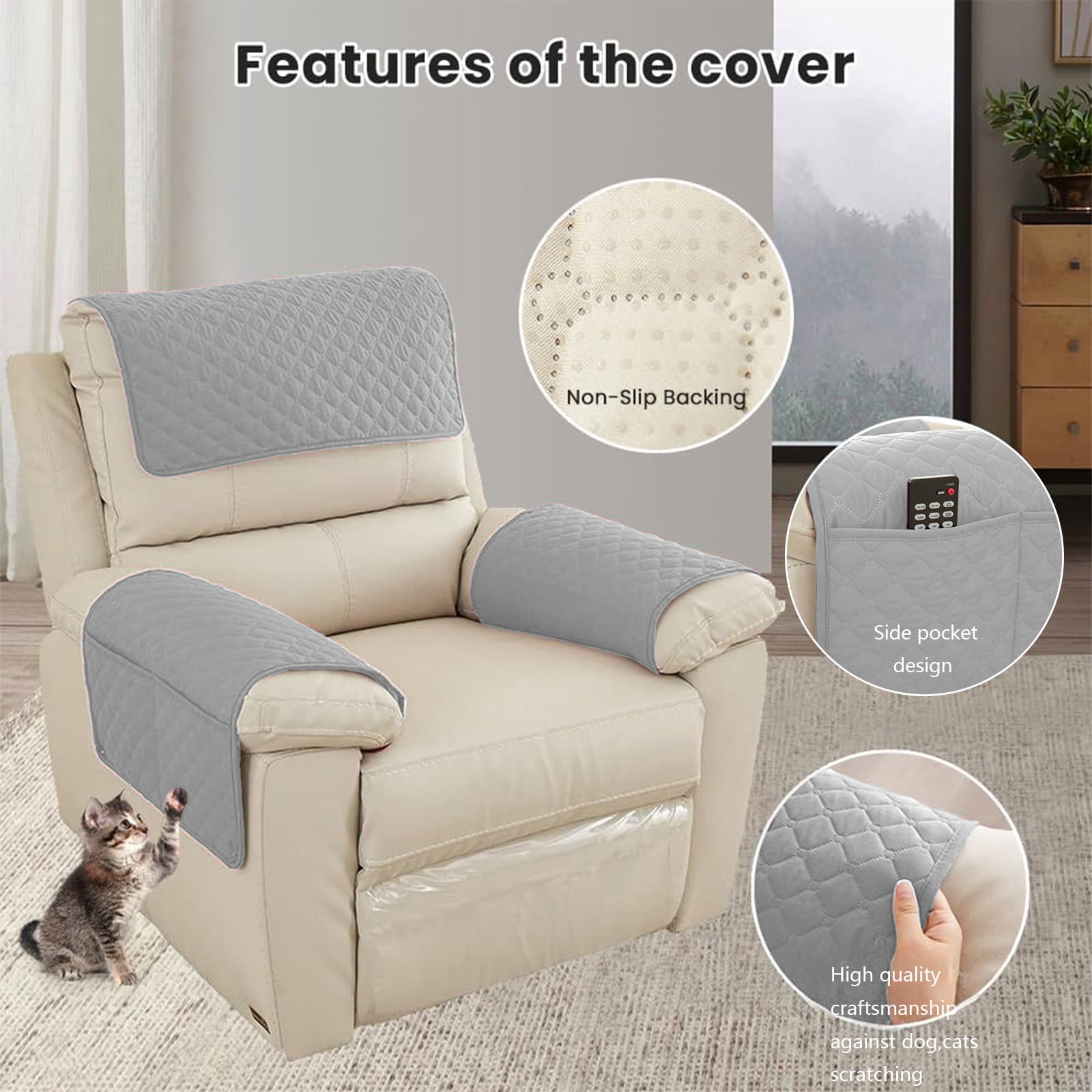 Lot de 4 housses d'accoudoir de canapé extensibles et antidérapantes en tissu jacquard élasthanne à petits carreaux pour accoudoirs Lot de 4 housses d'accoudoir de canapé extensibles et antidérapantes en tissu jacquard élasthanne à petits carreaux pour accoudoirs