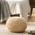 thumbnail image 2 of GDF Studio Woodbine Modern Knitted Cotton Round Pouf, Ivory, 2 of 7