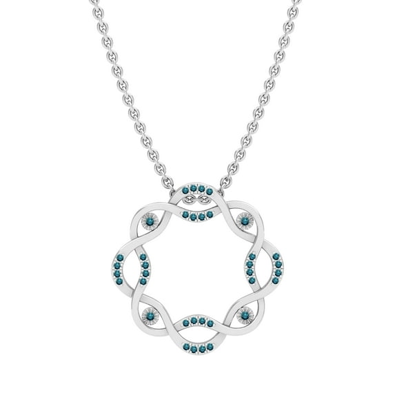 Dazzlingrock Collection Round Blue Diamond Diamond Twisted Circle Pendant for Women with 18 Inch Silver Chain 1/10 CT (0.10 ct, Color Blue, Clarity I2-I3), 14K White Gold