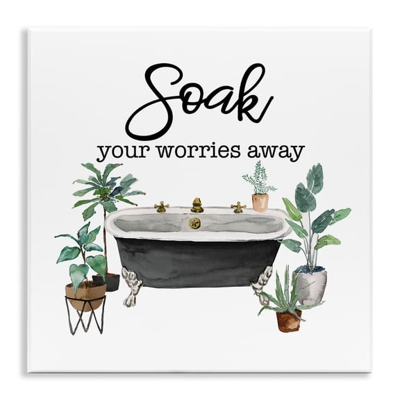 Stupell Industries Soak Worries Away Plants Bath & Laundry Painting Unframed Art Print Wall Art, 12 x 12
