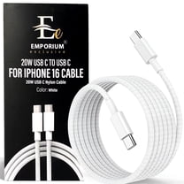 Emporium Exclusive | Fast Charging Nylon Braided C to USB C Cable | Compatible iPhone 15/16 Mfi | White USB Charger Cable 3 ft