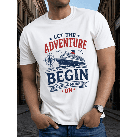 Men's Cruise Adventure Graphic T-Shirt, Vacation Travel Short Sleeve Crew Neck Casual Summer Tee