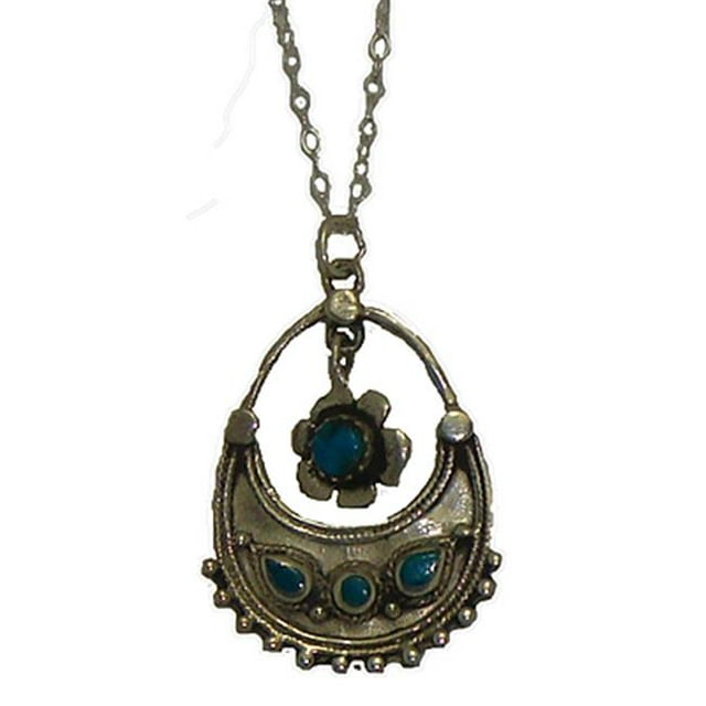 Pendentif Turquoise Argenté Véritable avec Chaîne