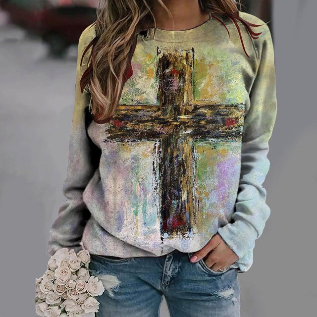 Pntutb, camiseta de manga larga suelta con cuello redondo y estampado informal a la moda de verano para mujer, blusa, Jersey Pntutb Pntutb-1790