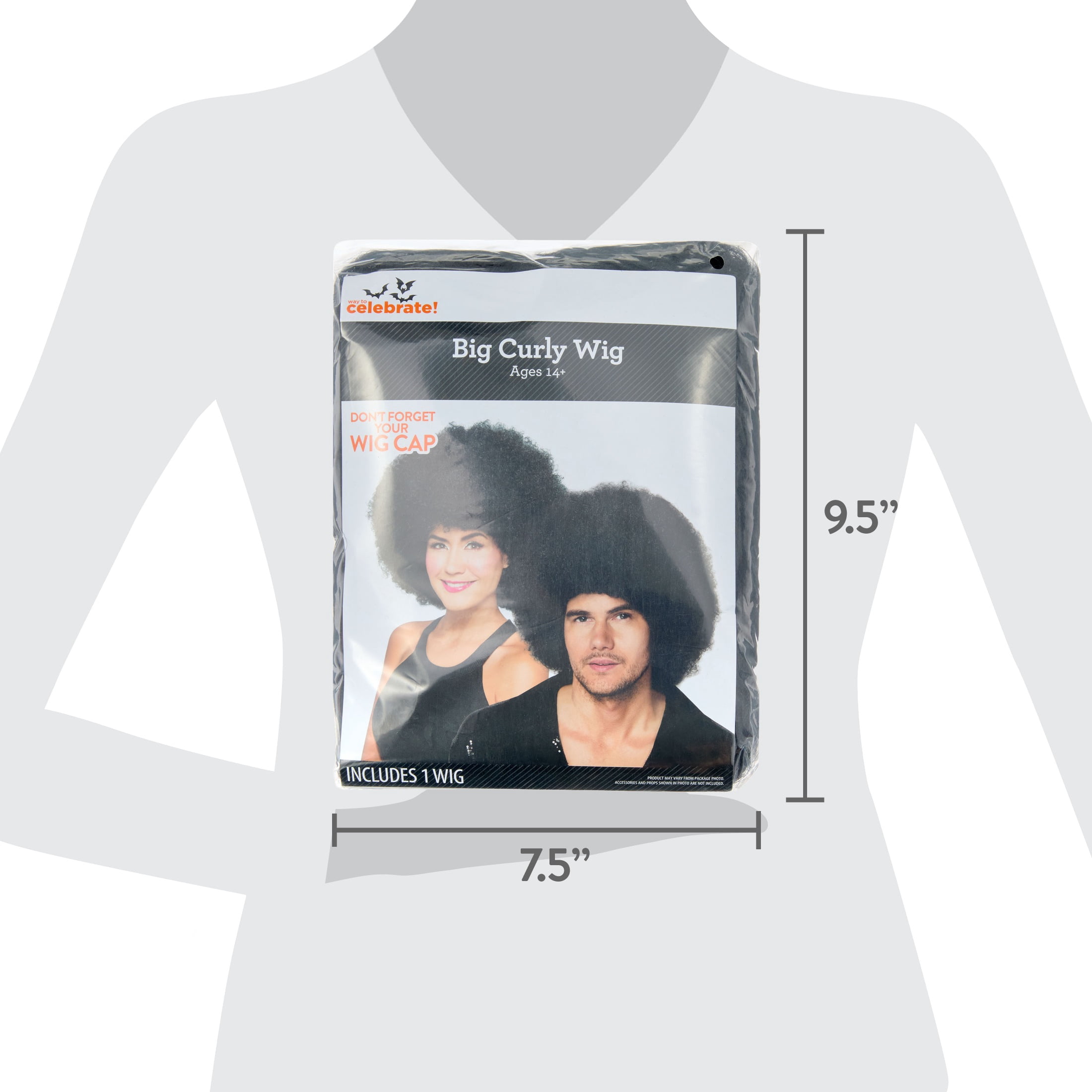 Big Curly Wig Costume Accessory for Adults, Black, Halloween by Way To Celebrate