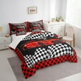 thumbnail image 3 of Manfei Red Race Car Bedding Twin Size, Checkered Flag Bedding Sets Twin Size, Square Geometric Reversible Comforter Sets with Sheets, Microfiber Room Decor, 7 Pieces, 3 of 6