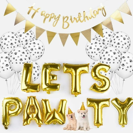 Gliving Pets Birthday Party Supplies Dog Paw Print Balloons Cat