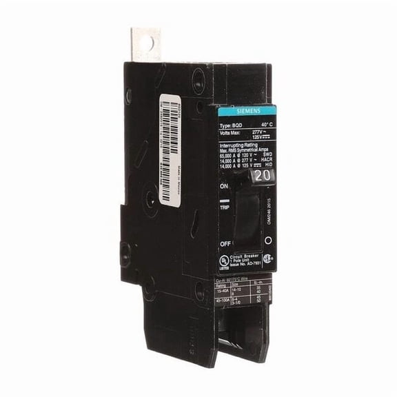 Siemens Circuit Breaker,20A,Bolt On,277V,1P BQD120