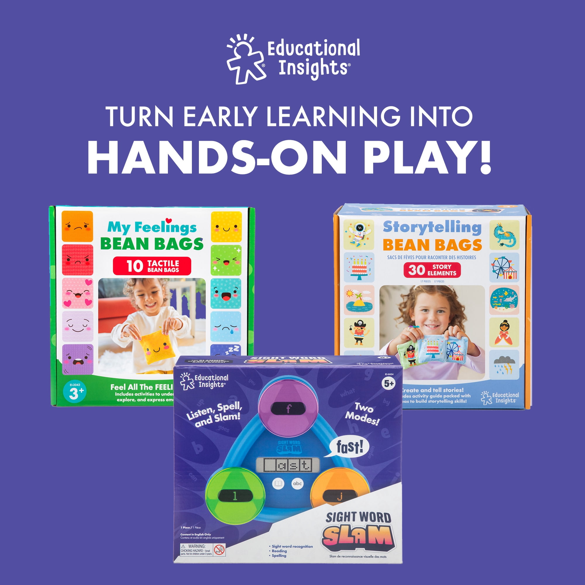 Educational Insights Sight Word Bean Bags for Ages 3+, 25 Double-Sided Bags, Preschool Toys