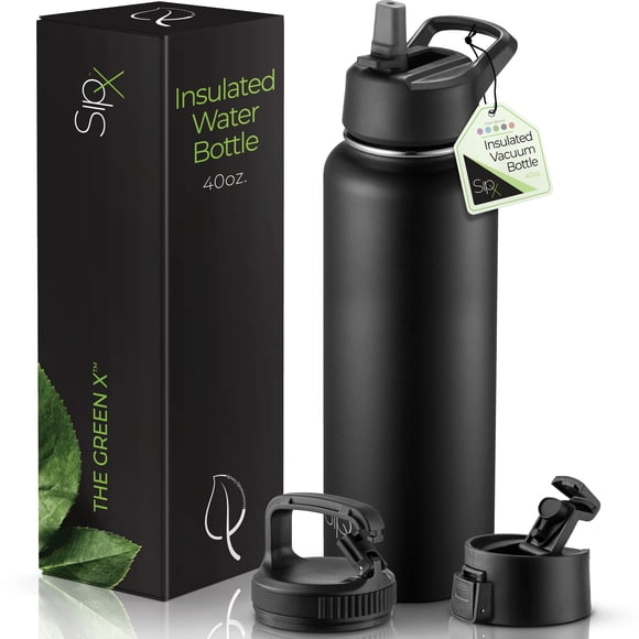 Botella de agua SIPX de 40 oz a prueba de fugas de acero inoxidable negra