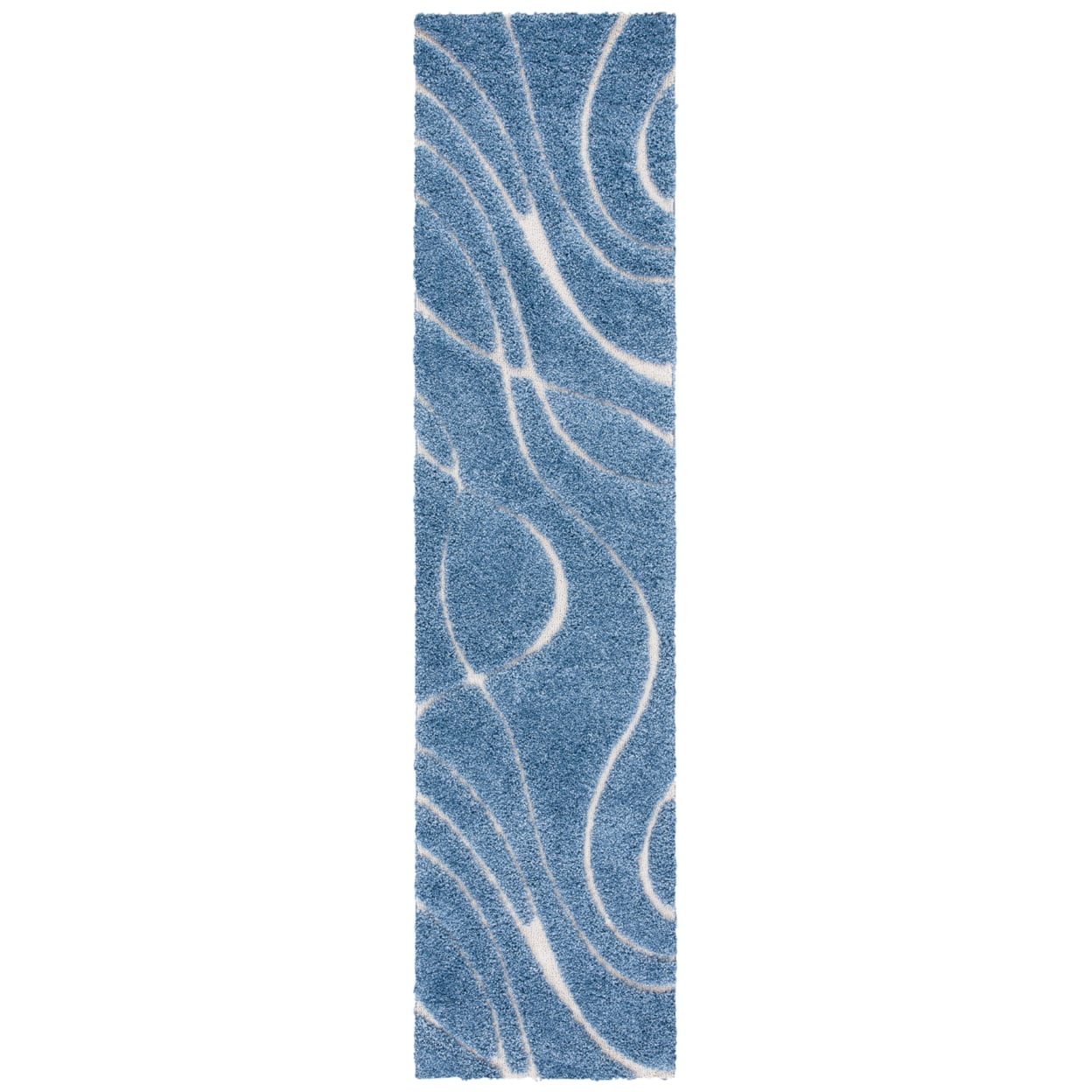 SAFAVIEH Florida Tamzen Abstract Shag Runner Rug, Light Blue/Cream, 2'3" x 7'