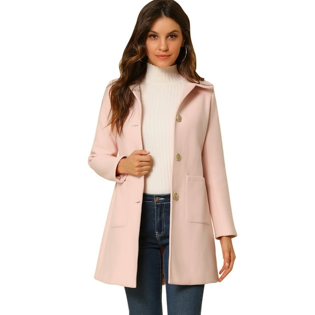 INSPIRE CHIC Manteau d'Hiver pour Femme à Simple Boutonnage Mi-Long Rose TP