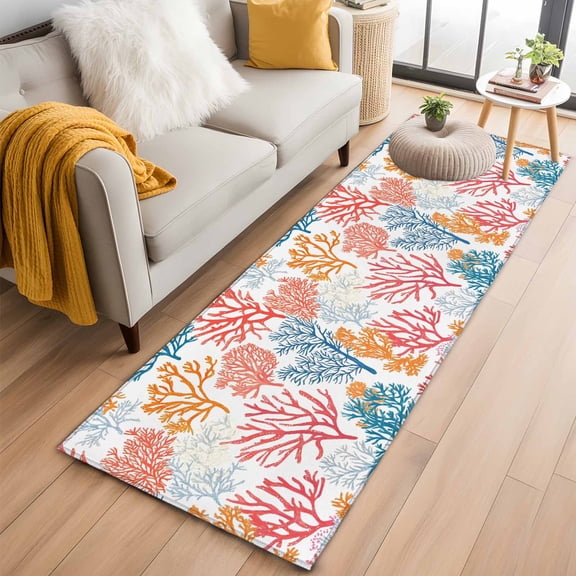 Colorful Coral Kitchen Runner Rug 2x6 Washable Runners for Hallway Non Slip Coastal Ocean Abstract Gradient Sea Large Area Rug Indoor Floor Carpet for Bathroom Laundry Entryway Bedroom Living Room