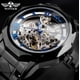 thumbnail image 3 of Reloj automático para hombre, reloj de cuerda automática con esqueleto dorado de lujo, manecillas de acero azul negro ER  Rojo Verde, 3 of 5
