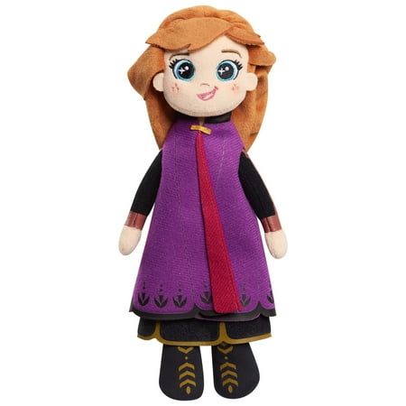 Disney Frozen Talking 9.5 Inch Small Plush Toy, Anna In Her Black Travel Dress and Purple Cape, Officially Licensed Kids Toys for Ages 3 Up, Easter Basket Stuffers and Small Gifts