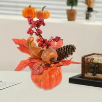 yulier Fall Decor, Artificial Pumpkin with Maple Leaves Pinecones Red Berries, Home Kitchen Table Centerpieces Fall Thanksgiving Party Tabletop Decor
