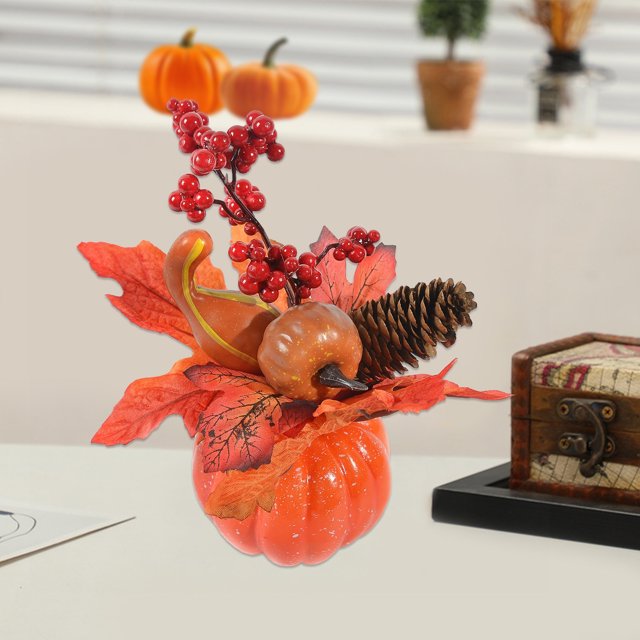 Calabaza Artificial de Acción de Gracias | Cosecha Otoñal | Adorno de Plástico Naranja Realista Hecho a Mano | Decoración de Mesa de 7,87 X 3,94 Pulgadas para La Repisa de La Entrada, La Chimenea y E