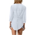 thumbnail image 6 of BRGZLK Women's 3/4 Sleeve Solid Color Summer Gauzy Tops Trendy Button Decoration Henley Shirts Classy Cruise Going Out Outfits, 6 of 6