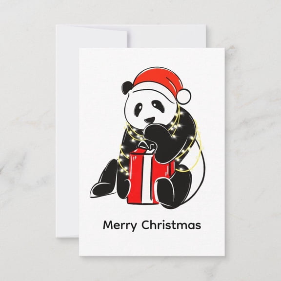 Cute Panda Christmas Card – Adorable Panda with Gift Design – Merry Christmas Message – Blank Inside – Perfect Holiday Greeting Card