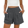 thumbnail image 2 of Nmnitkp Shorts for Women High Waisted Linen Blend Shorts, Lightweight Breathable Pleated Summer Casual Shorts with Pockets, Elastic Back Waist for Beach Vacation & Daily Wear Dark Gray,L, 2 of 8