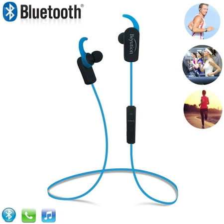 Laptop Earphones With Microphone Sport Wireless Bluetooth V4.1 Headphones Stereo Hi-fi Earbuds In-Ear Earphones with Mic for All Smart Phones Tablet Laptop PC with Blutooth Function (Blue) ()