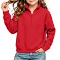 thumbnail image 2 of ZBSOKO Girls' Sweatshirts Quarter Zip Pullover Warm Sweatshirt Turn Down Collar Loose Fit Solid Color Winter Tops Sizes 5-15 Years, 2 of 7