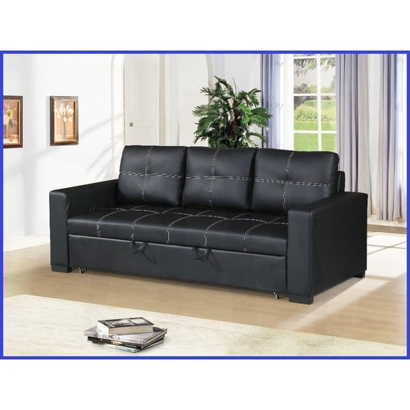 Modern Convertible Sofa Bed - Black Faux Leather, 85" 3-Seat for Living Room & Guest Room