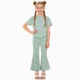 thumbnail image 3 of KPOPLK Baby Girl Summer 2 Piece Outfits Ruffle Short Sleeve Tops Striped Print Jogger Pants Casual Soft Comfy Clothes 12 18 24 Months Infant Toddler Size 8-9 Years,Light Green, 3 of 6