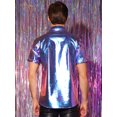 thumbnail image 3 of Unique Bargains Men's Holographic Shirt Button Down Party Shiny Metallic Shirt M Purple, 3 of 6