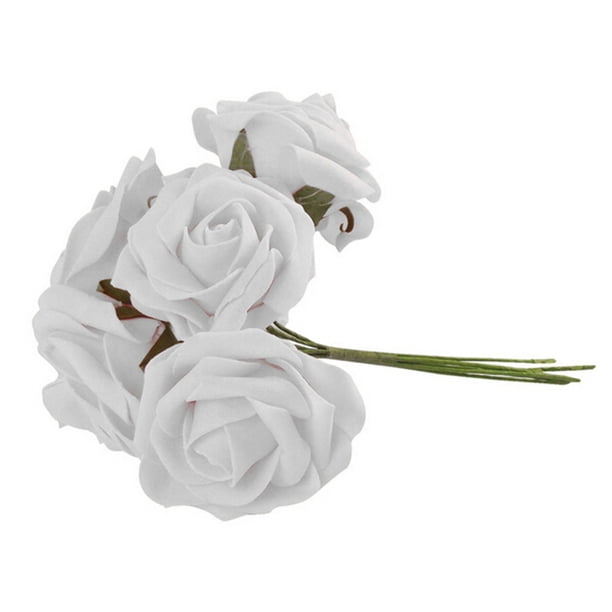 10x Ramo de flores artificiales de espuma para bodas, fiestas, decoración del hogar y el jardín, color marfil blanco