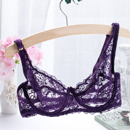 

ALSLIAO 2018 Women’S Comfy Sexy Lingerie Lace Transparent Bra Underwire Bra Underwear Purple 90B