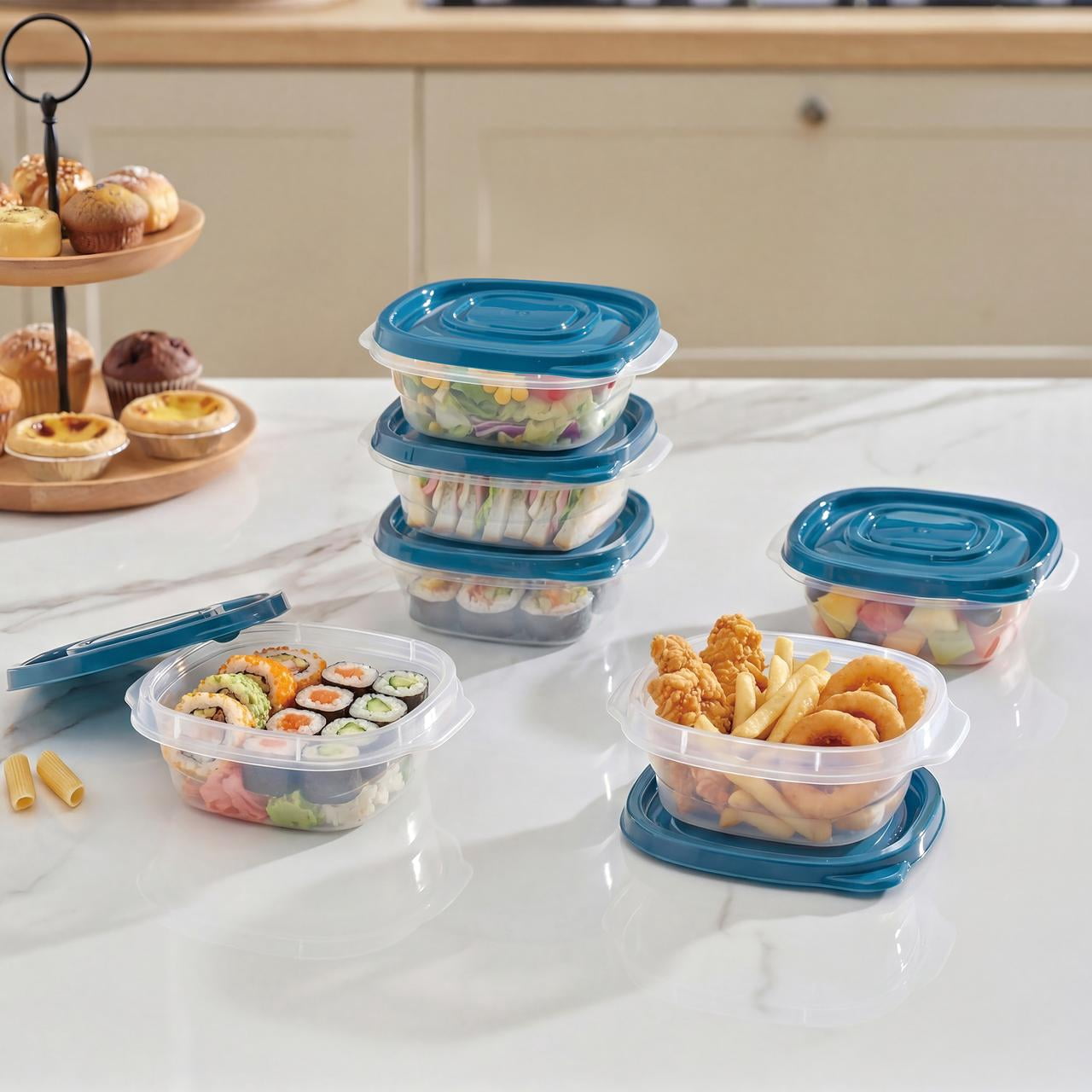 (4 pack) Mainstays Semi Durable Square 1.26cup Plastic Food Storage Container 6 Pack, Best Used for Small Leftover Storage and Reheating