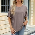 thumbnail image 3 of WREESH Oversized Solid Color Women's T-Shirts Short Sleeve Crew Neck Fashion Tops Coffee, 3 of 8