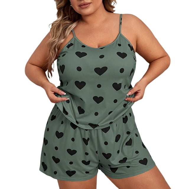 HNMKIU Ensemble de Pyjama pour Femmes Été T-Shirt Shorts Grande Taille Pyjamas pour Femmes Grande Taille Tenue Décontractée à la Maison