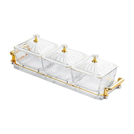 

Glass Serving Tray Serving Dishes for Dried Fruits Platters for Wedding Party Appetizer Tray with 3 Individual Bowls Snack Tray with Lid transparent