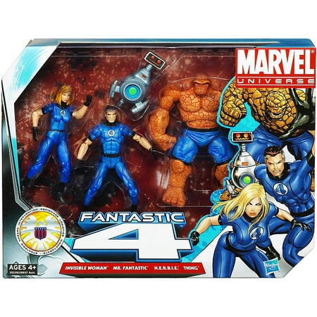 Marvel Universe 3 3/4 Inch Action Figure 3Pack Fantastic Four Invisible Woman, Mr. Fantastic Thing with H.E.R.B.I.E by Hasbro Toys