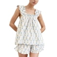 thumbnail image 1 of Conjunto de pijama Flygo Floral para mujer con camisa y pantalones cortos con volantes, 1 of 6