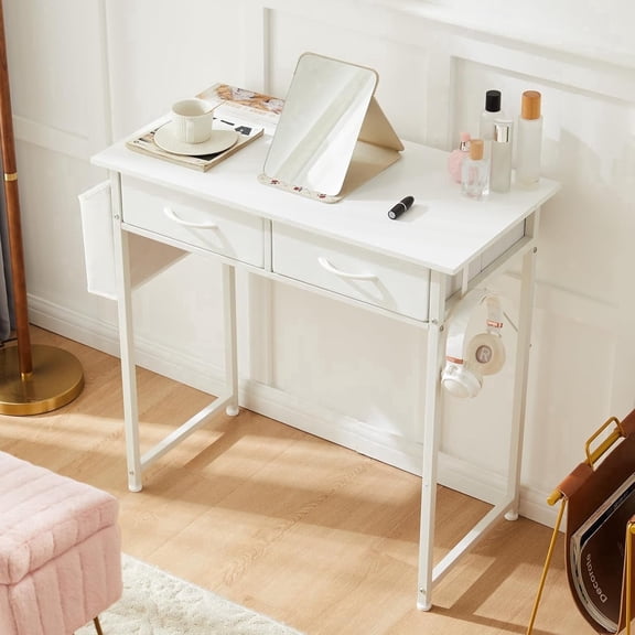 Taoset 32" Computer Desk, Small Desk with Fabric Drawers, Easy Assembly for Small Space, Bedroom, Home Office, White