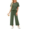 thumbnail image 6 of RPVATI Summer Two Piece Sets for Women Vacation Travel Outfits Business Short Sleeve Wide Leg Crop Pants Beach Matching Lounge Sets Army Green XL, 6 of 6