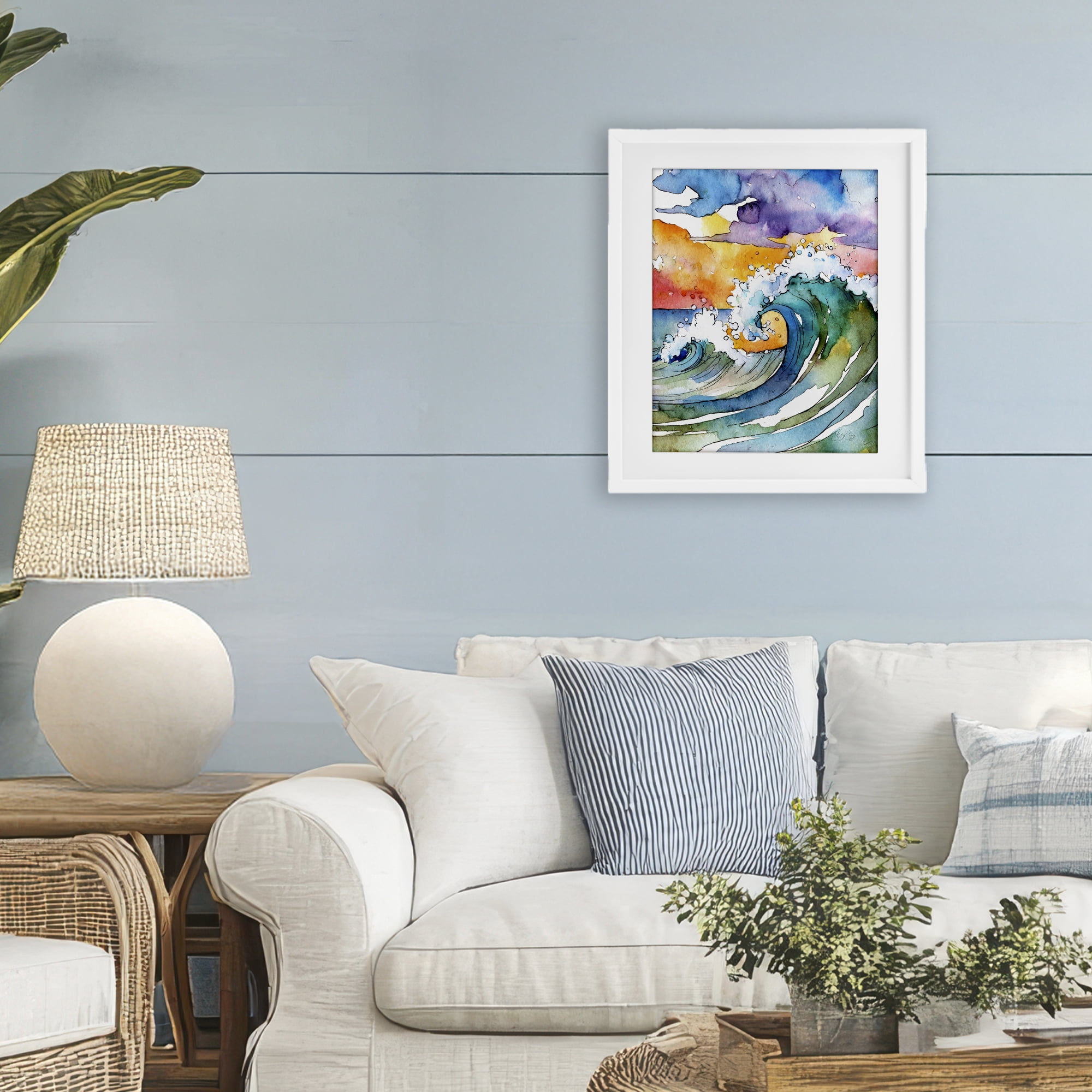 Stupell Industries Vibrant Sunrise Surf White Framed Print Under Glass, design by Shelly Craig